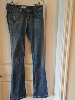 Antik Denim Women's Mid Blue Flared Jeans With Deco